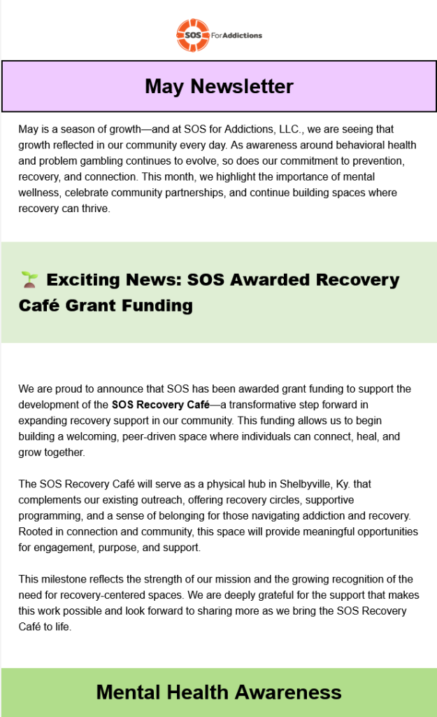 SOS Newsletter - SOS for Addictions