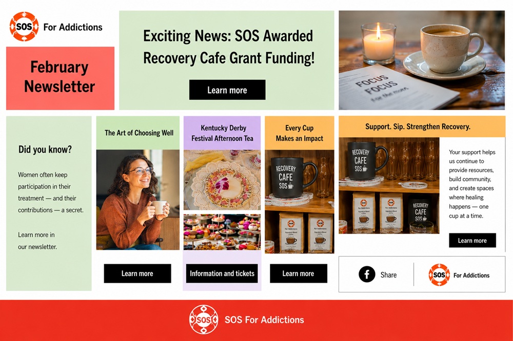 A collection of images from the February edition of the SOS newsletter
